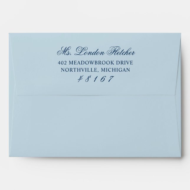 Classic Elegant Navy Blue Dusty Wedding Envelope (Back (Top Flap))