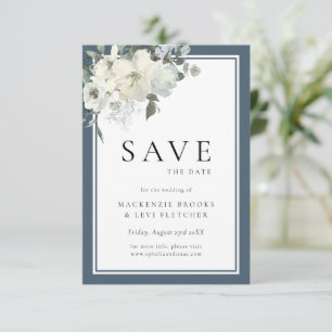 Classic Elegant Navy Blue Floral Save The Date