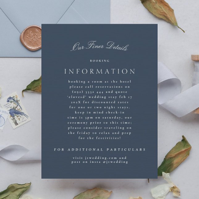 Classic Elegant Navy Blue Formal Wedding Enclosure Card (Creator Uploaded)