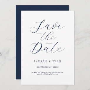 Classic Elegant Navy Blue Romantic Save the Date Invitation