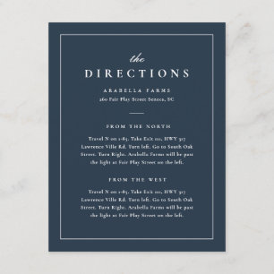 Classic Elegant Navy Blue Wedding Directions Enclosure Card