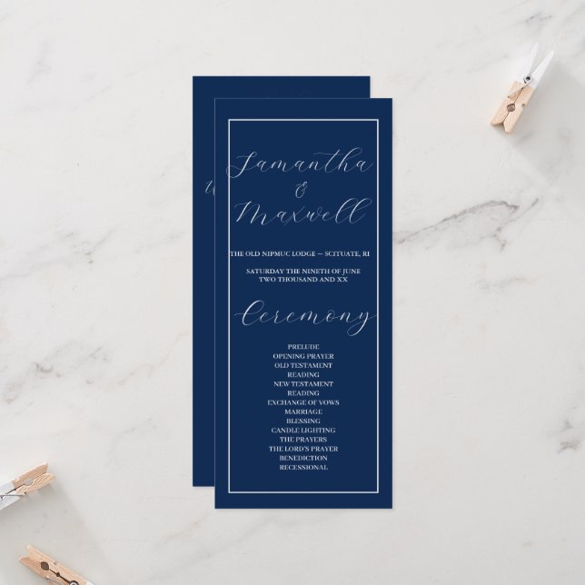 Classic Elegant Navy Blue wedding Program  (Front/Back In Situ)