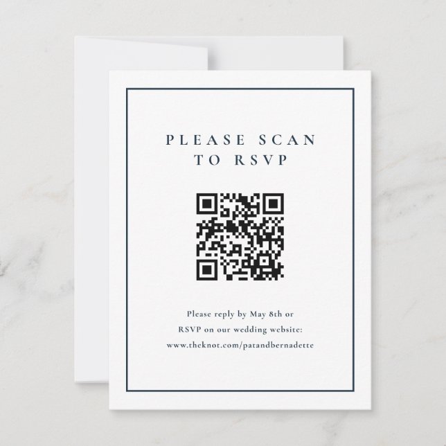 Classic Elegant Navy Blue Wedding QR Code RSVP Card (Front)