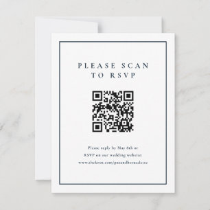 Classic Elegant Navy Blue Wedding QR Code RSVP Card