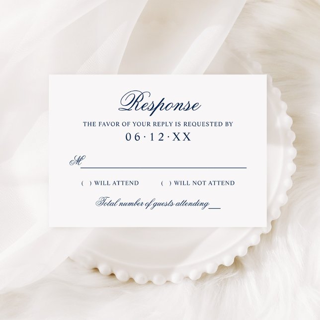 Classic Elegant Navy Blue Wedding RSVP Card (Creator Uploaded)