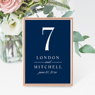 Classic Elegant Navy Blue Wedding Table Number