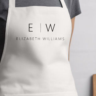 Classic Elegant Neutral Minimalist Monogram Name Apron