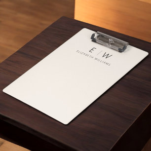 Classic Elegant Neutral Minimalist Monogram Name Clipboard