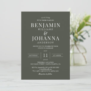 Classic Elegant Olive Green Wedding Invitation