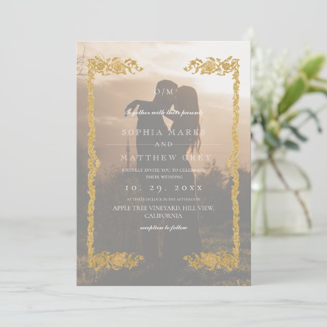 Classic & Elegant Overlay Photo Wedding Invitation (Standing Front)
