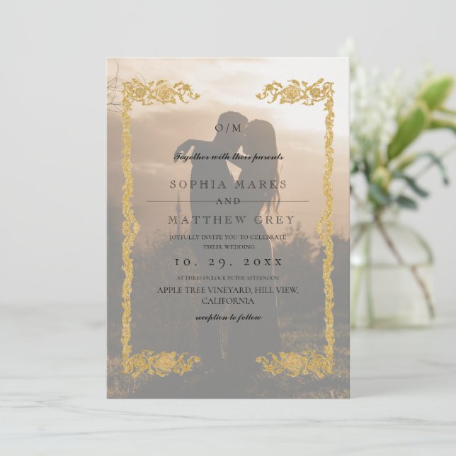 Classic & Elegant Overlay Photo Wedding Invitation (Standing Front)