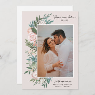 Classic Elegant Painted Floral 2 Photo   Blush Save The Date