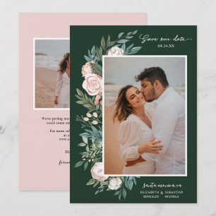 Classic Elegant Painted Floral 2 Photo Green Save The Date