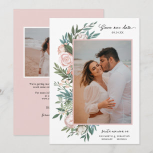Classic Elegant Painted Floral 2 Photo White Save The Date