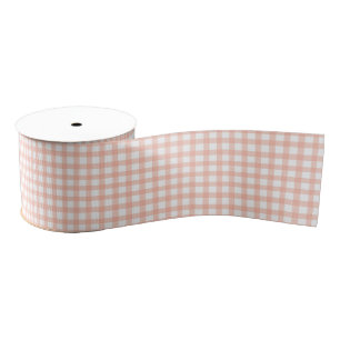 Classic Elegant Pastel Peach Gingham Pattern Grosgrain Ribbon