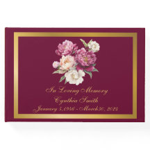 Classic, Elegant Peony Memorial Funeral Guestbook