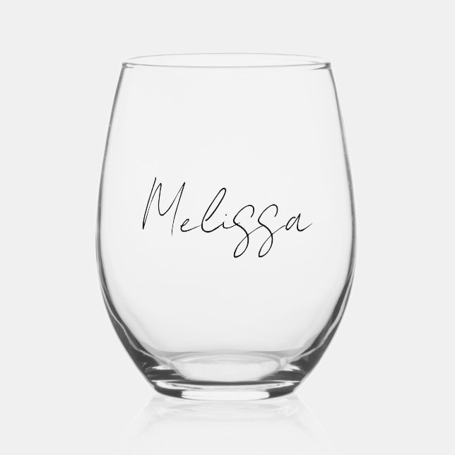 Classic Elegant Personalised Calligraphy  Stemless Wine Glass (Front)