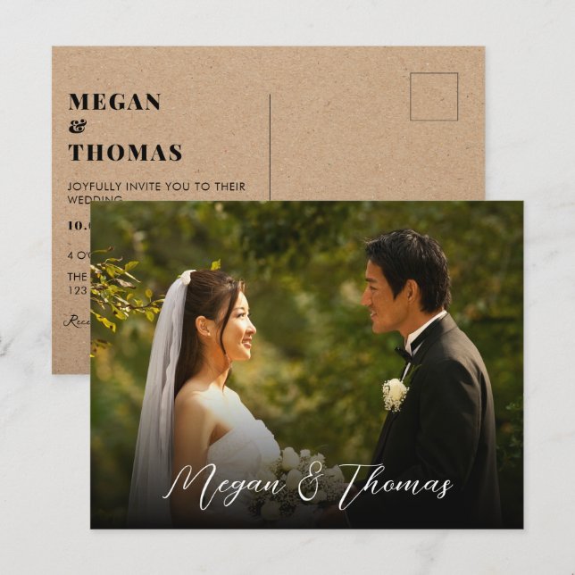 Classic elegant photo wedding  postcard (Front/Back)