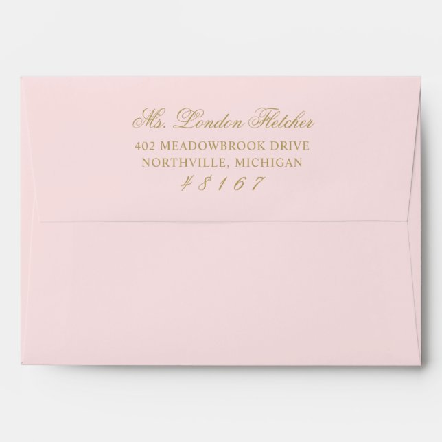 Classic Elegant Pink and Gold Wedding Envelope (Back (Top Flap))
