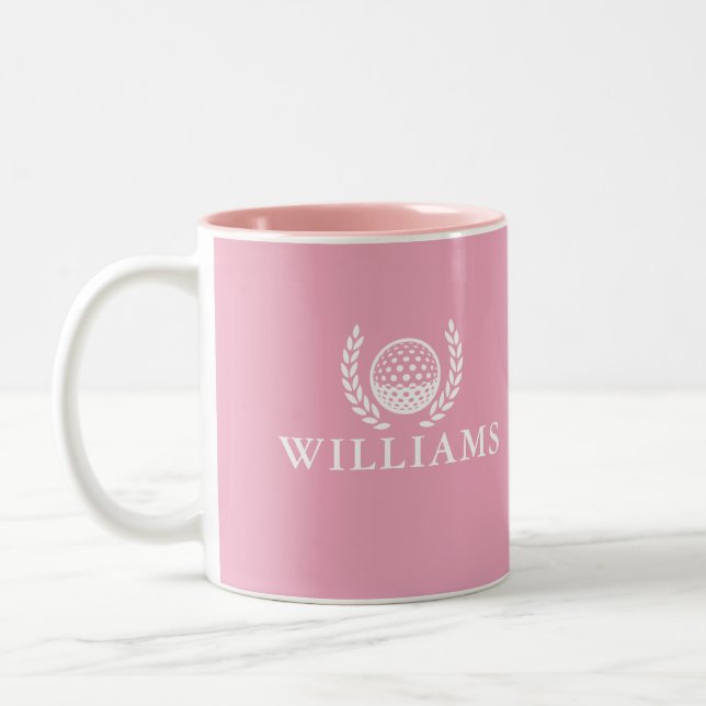 Classic Elegant Pink Personalised Name Monogram Two-Tone Coffee Mug (Left)