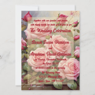 Classic Elegant Pink Roses Wedding Invitations