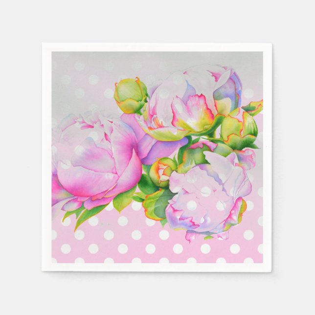 Classic elegant pink white peony floral polkadots napkin (Front)