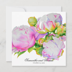 Classic elegant pink white peony floral watercolor invitation