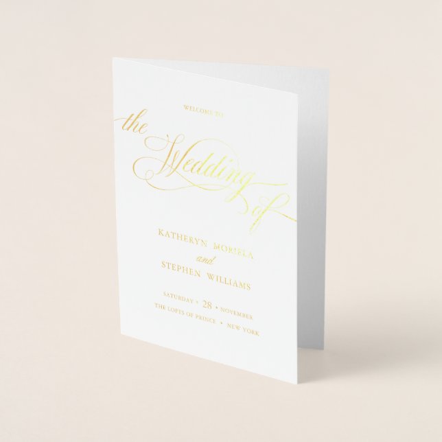 Classic Elegant Real Foil Wedding Program Booklet Card (Front)