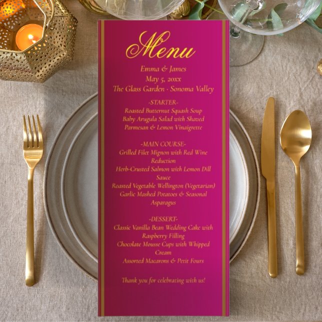 Classic & Elegant Red and Gold Wedding Menu Card (Creator Uploaded)