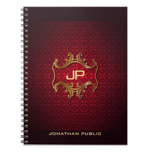 Classic Elegant Red Damask Monogram Template Notebook