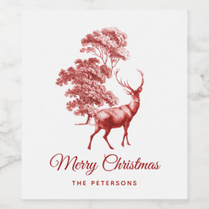 Classic Elegant Red French Toile Deer in Forest Wine Label