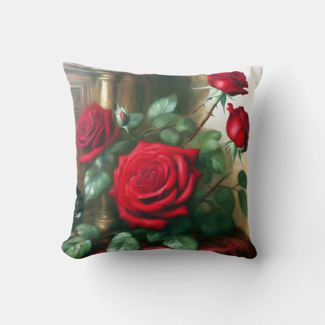 Classic Elegant Red Roses Art Cushion (Front)