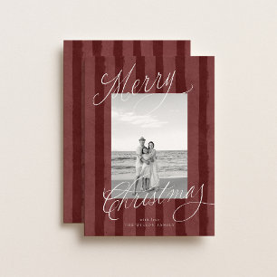 Classic Elegant Red Stripe Family Photo Holiday Card