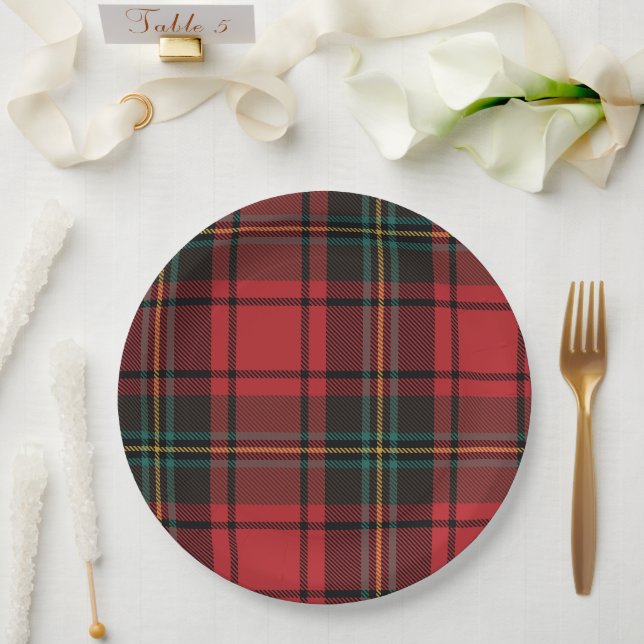 Classic Elegant Red Tartan Christmas Holiday Paper Plate (Wedding)