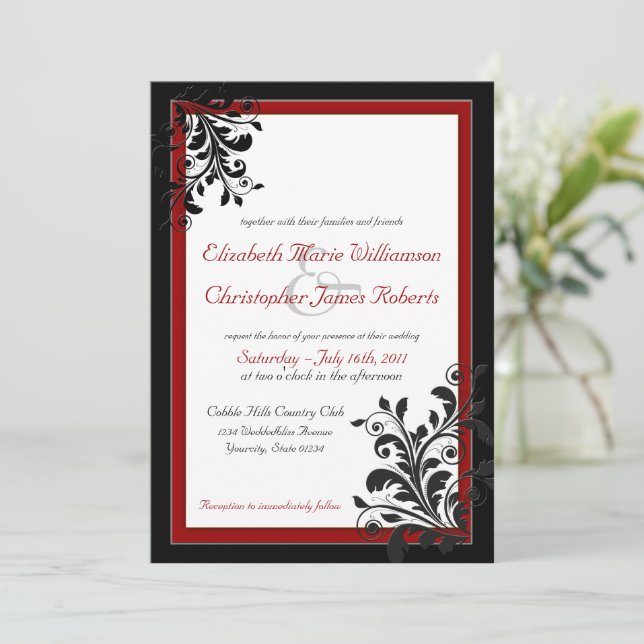 Classic Elegant Red Wedding Invitation (Standing Front)