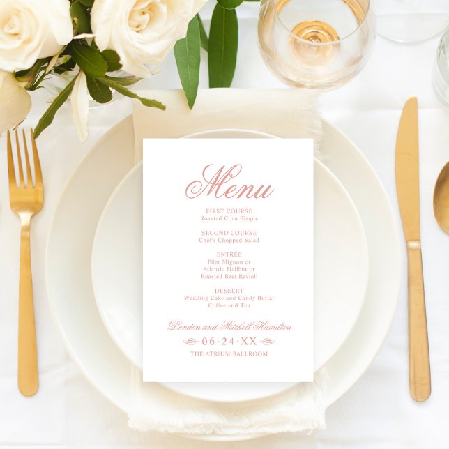 Classic Elegant Rose Gold Wedding Monogram Menu (Creator Uploaded)