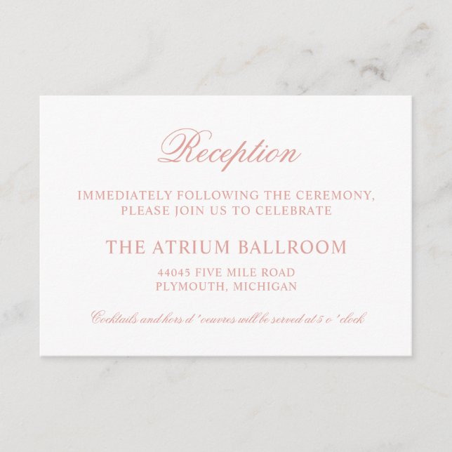 Classic Elegant Rose Gold Wedding Reception Enclosure Card (Front)