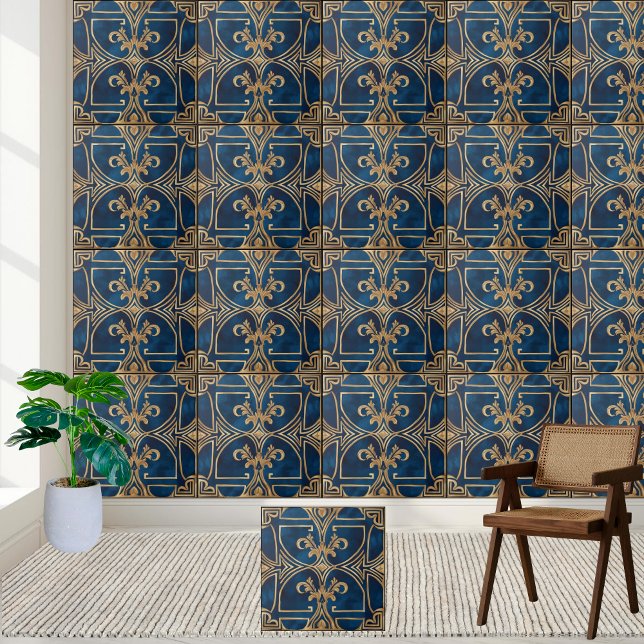 Classic Elegant Royal Blue and Gold Greek Tile (Classic Elegant Royal Blue and Gold Greek Tile)