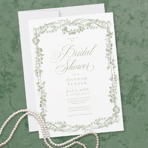 Classic Elegant Sage Floral Frame Bridal Shower Invitation