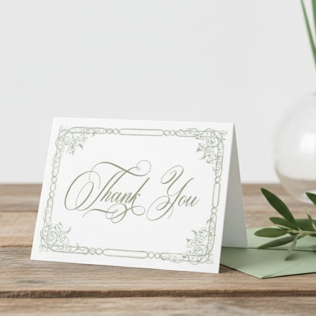 Classic Elegant Sage Floral Frame Photo Wedding Thank You Card (Creator Uploaded)