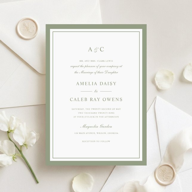 Classic Elegant Sage Green Border Frame Wedding Invitation (Creator Uploaded)