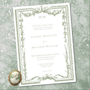 Classic Elegant Sage Green Floral Frame Wedding Invitation