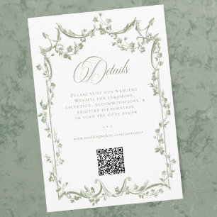 Classic Elegant Sage Green Floral Frame Wedding QR Enclosure Card