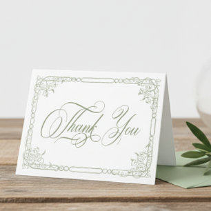 Classic Elegant Sage Green Floral Frame Wedding Thank You Card