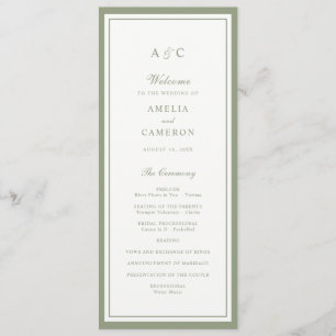 Classic Elegant Sage Green Frame Wedding Program Programme