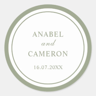 Classic Elegant Sage Green Frame Wedding Round Sticker