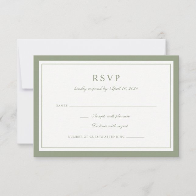 Classic Elegant Sage Green Frame Wedding RSVP Invitation (Front)