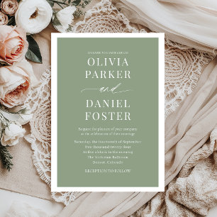 Classic Elegant Sage Green Minimalist Wedding Invitation