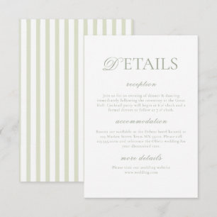 Classic Elegant⎮Sage Green Striped Wedding Details Enclosure Card