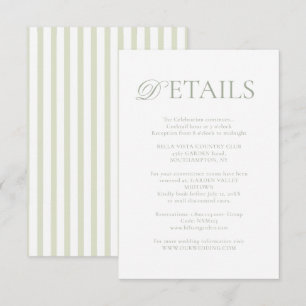 Classic Elegant⎮Sage Green Striped Wedding Details Enclosure Card